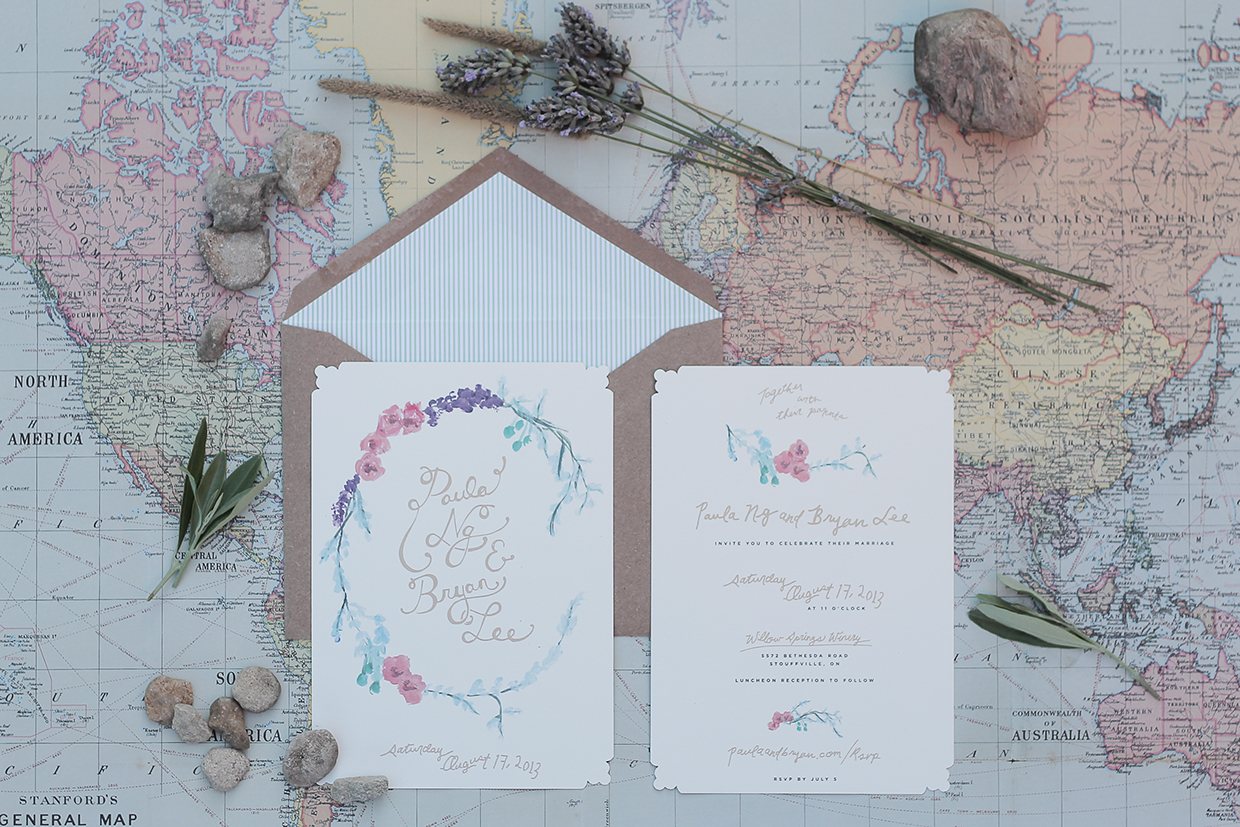 convite de casamento floral aguarela: envelope e convite.